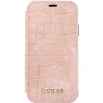 Guess Flip etui v krokodilskem oblikovanju kože iPhone XR - roza