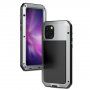 Super trpežen etui iz kovine, silikona in kaljenega stekla za iPhone 11 Pro - srebro