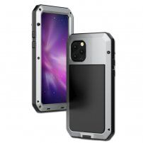 Super trpežen etui iz kovine, silikona in kaljenega stekla za iPhone 11 Pro - srebro