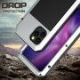 Super trpežen etui iz kovine, silikona in kaljenega stekla za iPhone 11 Pro - srebro