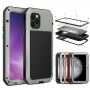 Super trpežen etui iz kovine, silikona in kaljenega stekla za iPhone 11 Pro - srebro