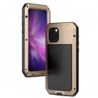 Super trpežen etui iz kovine, silikona in kaljenega stekla za iPhone 11 Pro - zlato