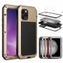 Super trpežen etui iz kovine, silikona in kaljenega stekla za iPhone 11 Pro - zlato