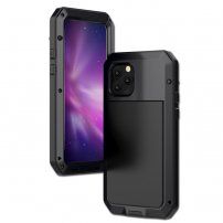 Super trpežen etui iz kovine, silikona in kaljenega stekla za iPhone 11 Pro Max - črna
