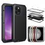 Super trpežen etui iz kovine, silikona in kaljenega stekla za iPhone 11 Pro Max - črna