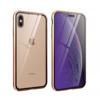 Ovitek s kovinskim okvirom in kaljenim anti-blue-ray steklom za sprednjo in hrbtno stran iPhone X / XS - zlati