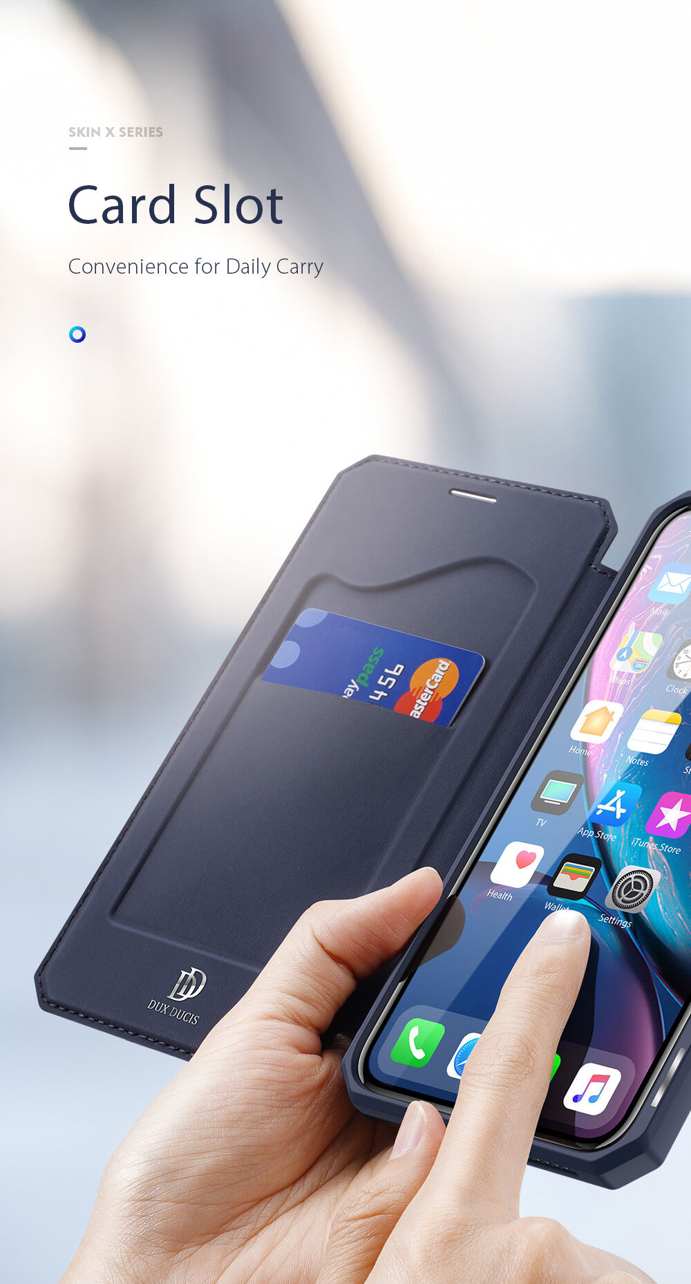 Dux Ducis flip etui z režo za kartice za iPhone XR - modro