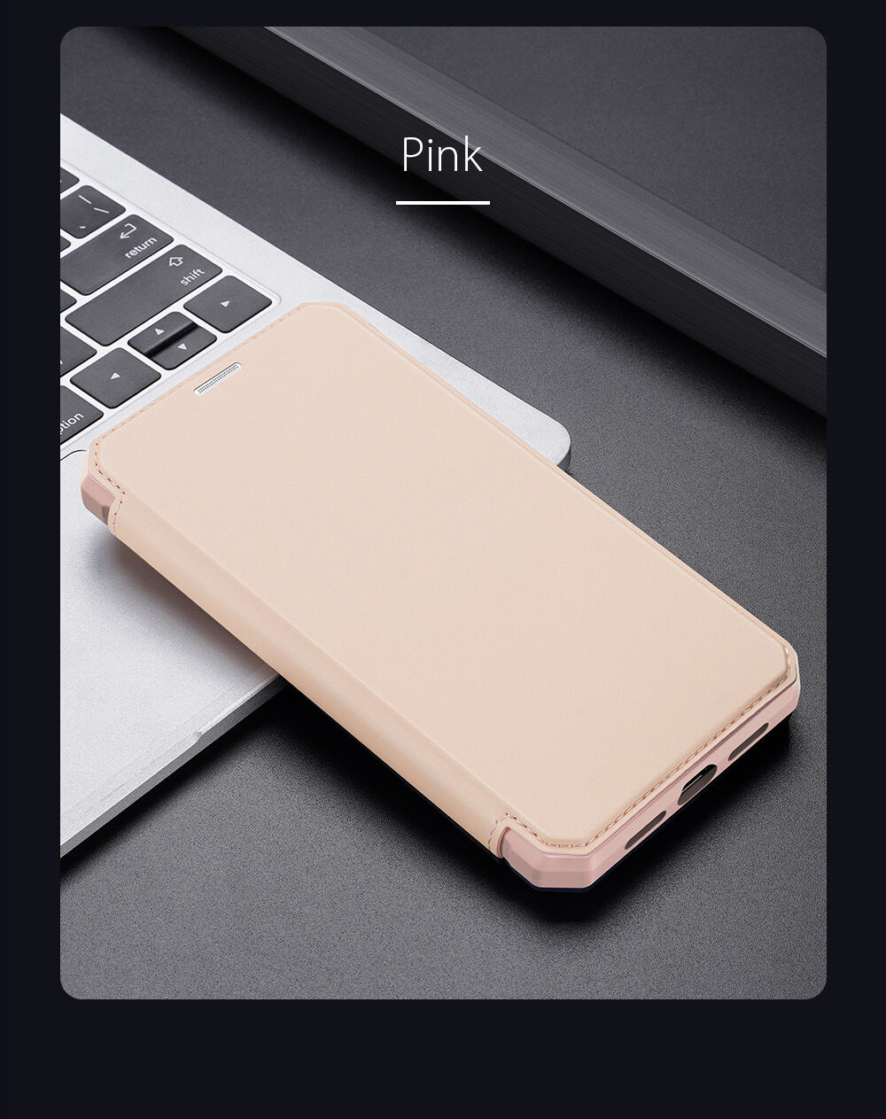 Dux Ducis flip etui z režo za kartice za iPhone XR - roza