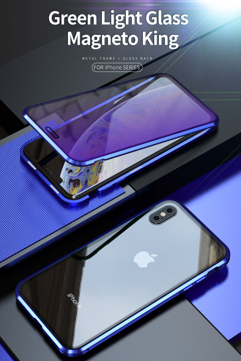 Ovitek s kovinskim okvirom in kaljenim anti-blue-ray steklom za sprednjo in hrbtno stran iPhone X / XS - zlati