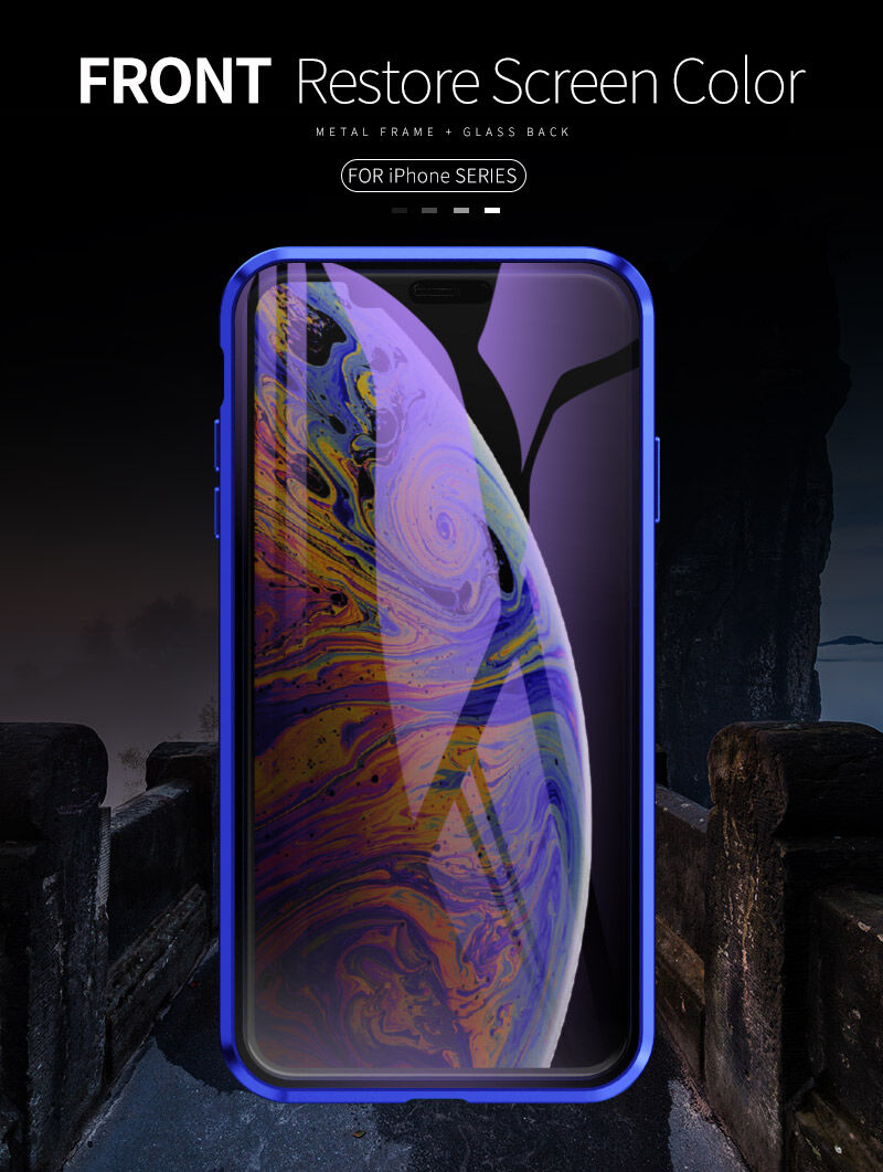 Ovitek s kovinskim okvirom in kaljenim anti-blue-ray steklom za sprednjo in hrbtno stran iPhone X / XS - zlati