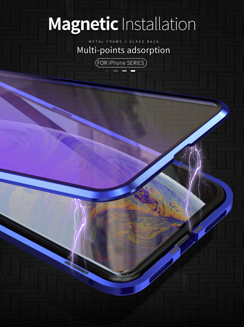 Ovitek s kovinskim okvirom in kaljenim anti-blue-ray steklom za sprednjo in hrbtno stran iPhone X / XS - zlati