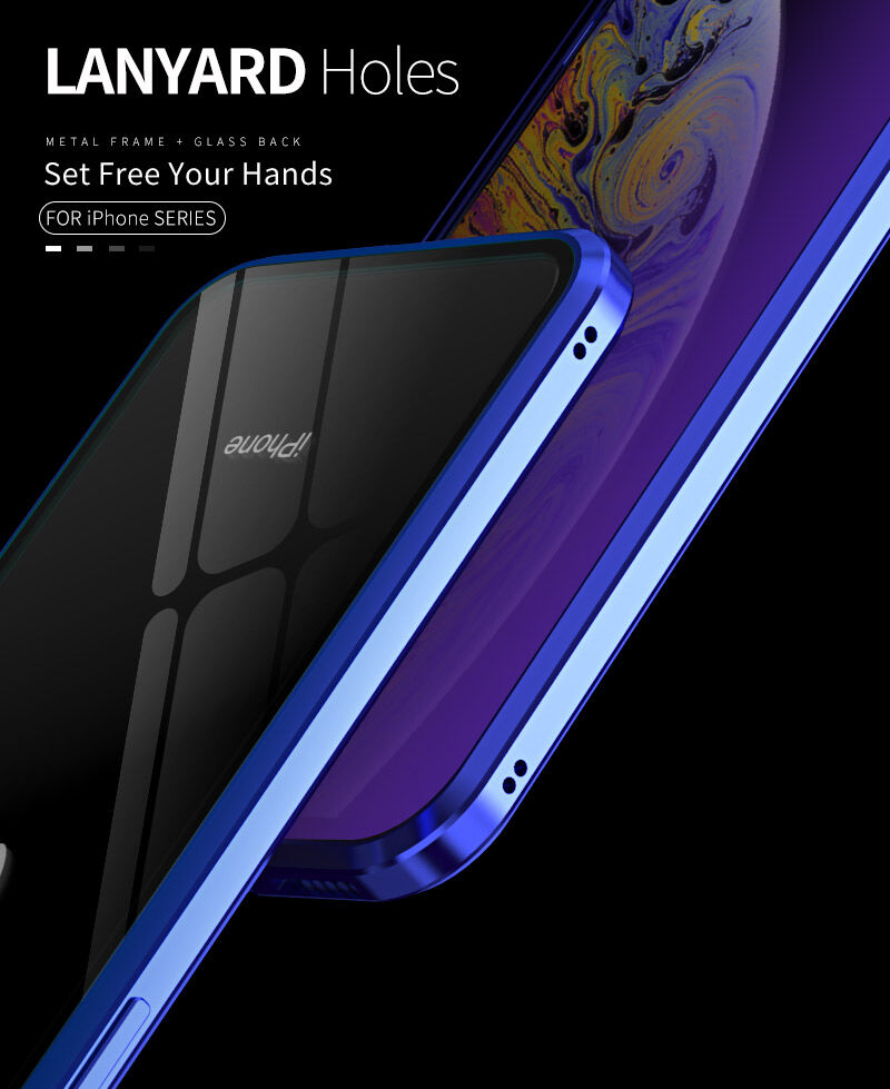 Ovitek s kovinskim okvirom in kaljenim anti-blue-ray steklom za sprednjo in hrbtno stran iPhone X / XS - zlati