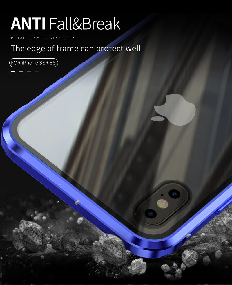 Ovitek s kovinskim okvirom in kaljenim anti-blue-ray steklom za sprednjo in hrbtno stran iPhone X / XS - zlati