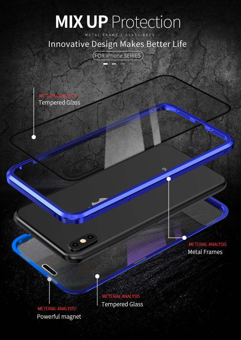 Ovitek s kovinskim okvirom in kaljenim anti-blue-ray steklom za sprednjo in hrbtno stran iPhone X / XS - zlati