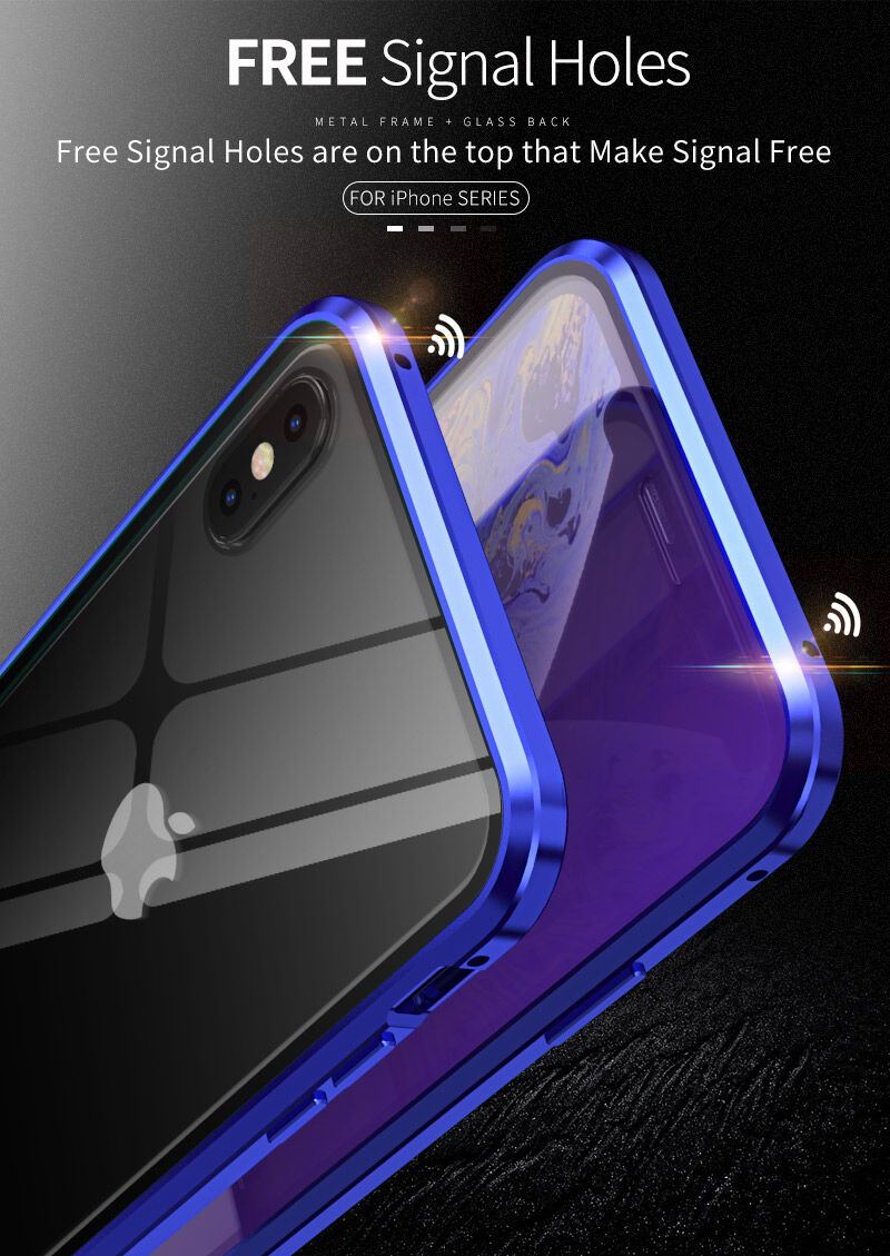 Ovitek s kovinskim okvirom in kaljenim anti-blue-ray steklom za sprednjo in hrbtno stran iPhone X / XS - zlati
