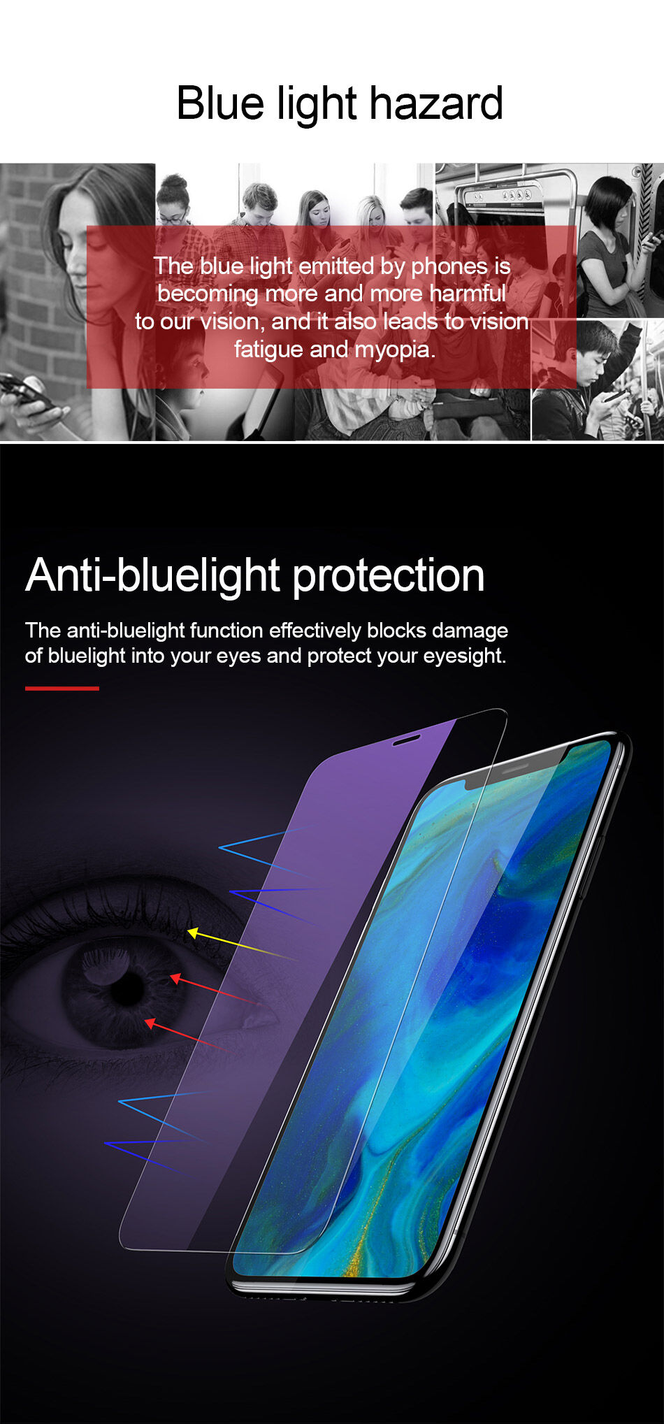 BASEUS Kaljeno steklo proti modri svetlobi za iPhone XR