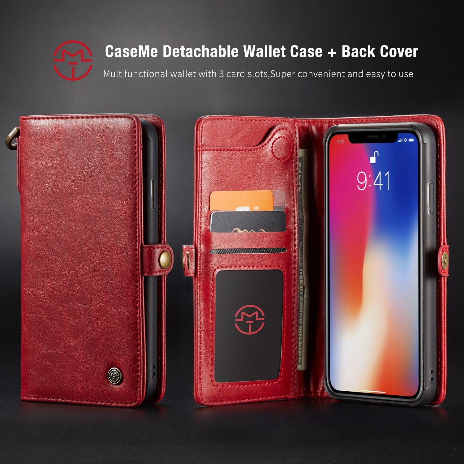 CASEME 2in1 snemljiva torbica za iPhone XS Max - rdeče