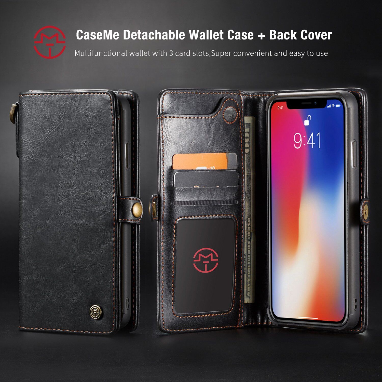 CASEME 2in1 snemljiva torbica za iPhone XS Max - rdeče