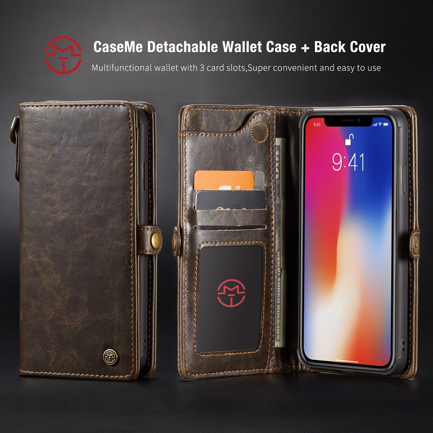 CASEME 2in1 snemljiva torbica za iPhone XS Max - rjava