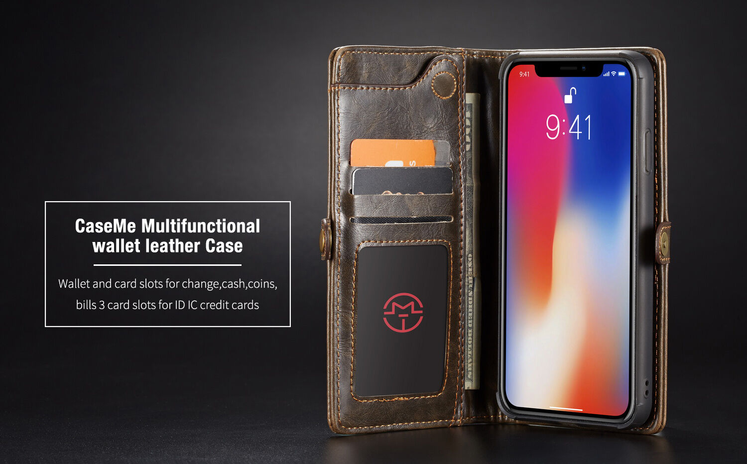 CASEME 2in1 snemljiva torbica za iPhone XS Max - rjava