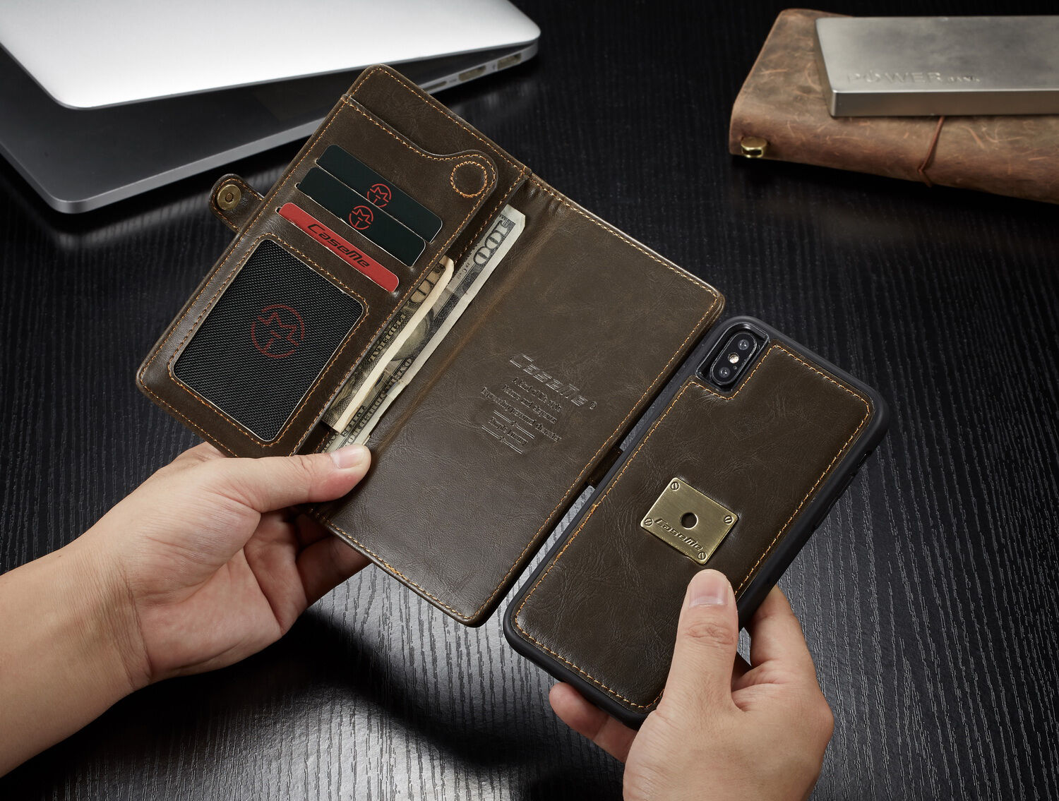CASEME 2in1 snemljiva torbica za iPhone XS Max - rjava