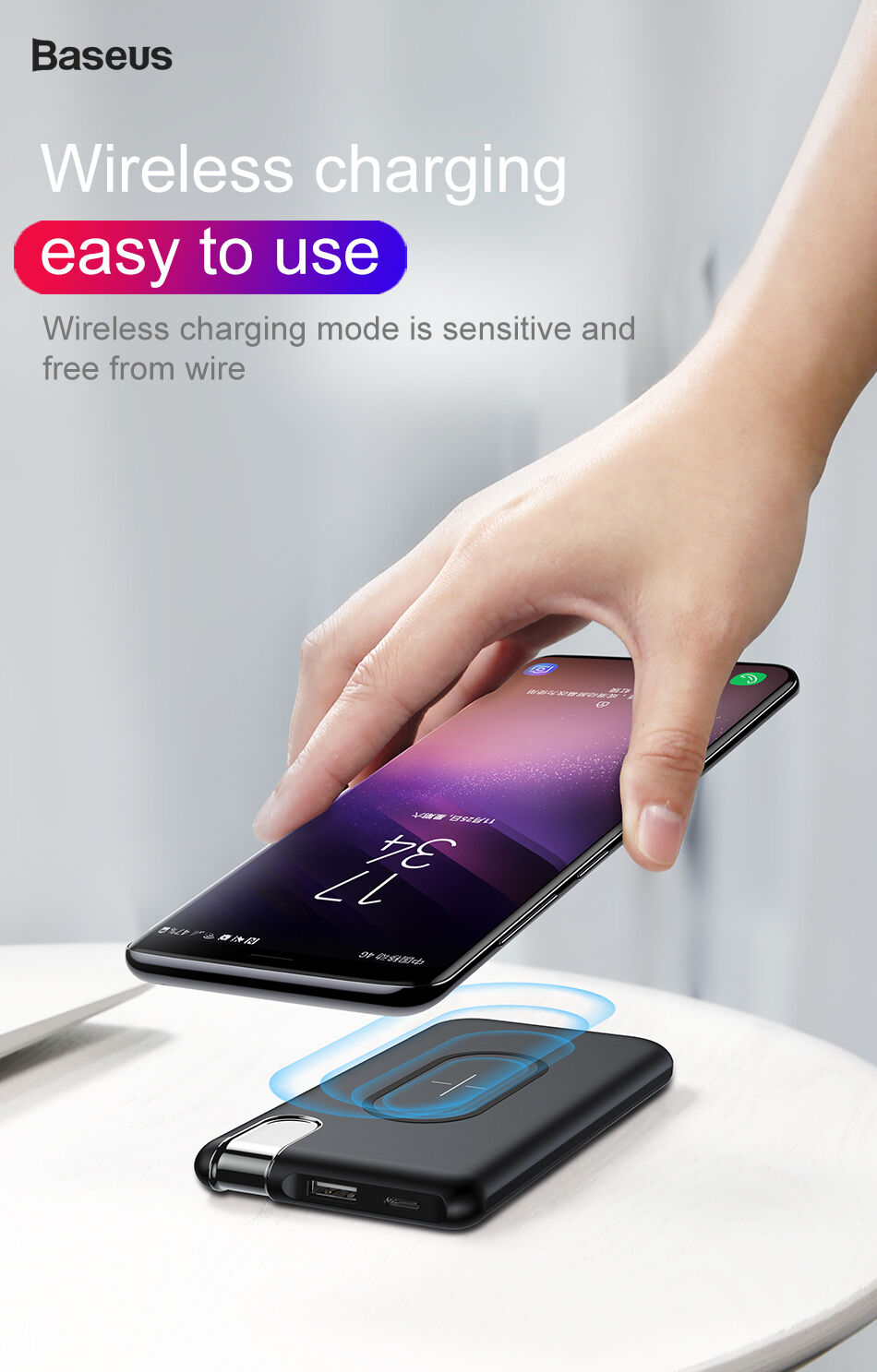 BASEUS power bank 10000mAh z brezžičnim polnjenjem - črna