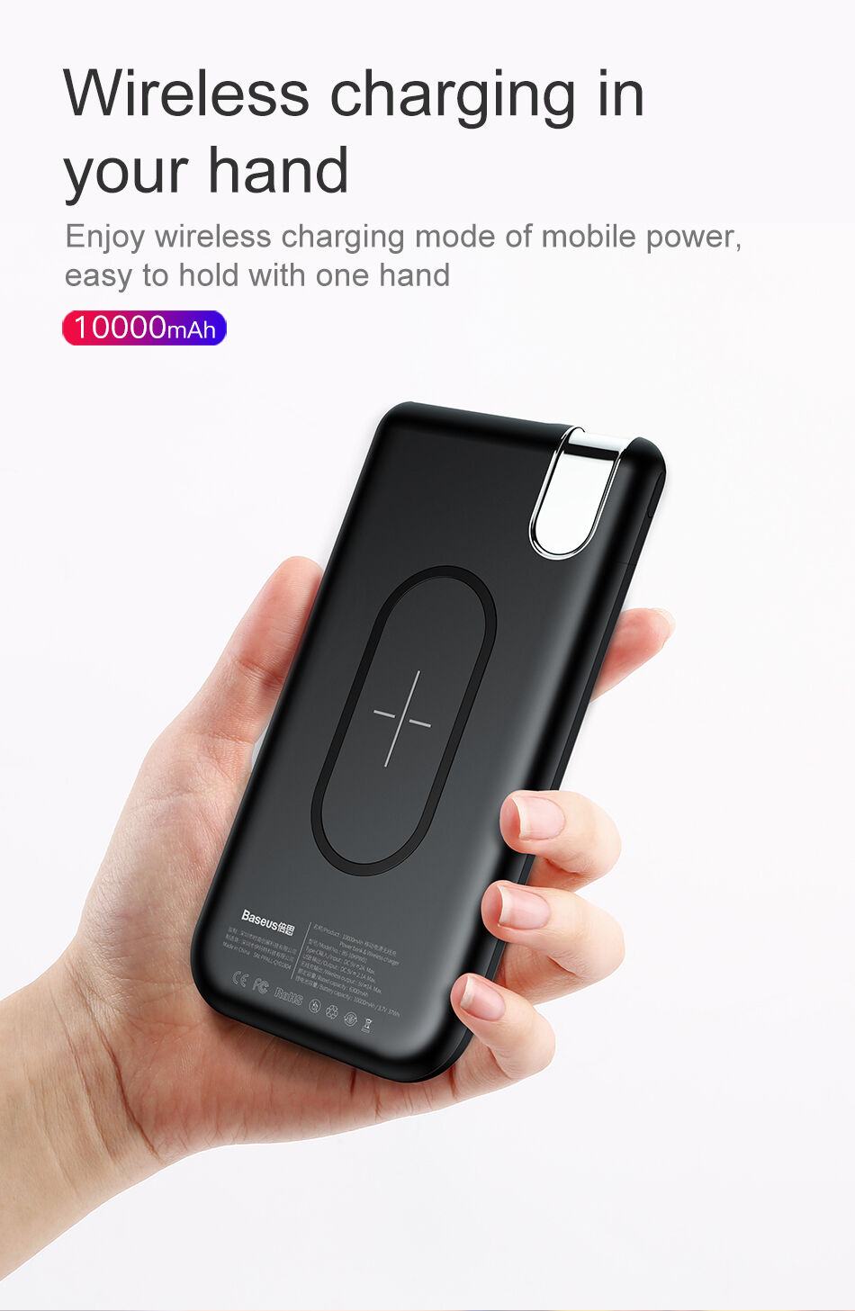 BASEUS power bank 10000mAh z brezžičnim polnjenjem - črna