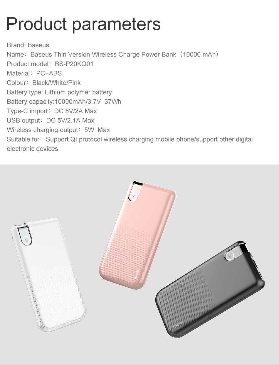 BASEUS power bank 10000mAh z brezžičnim polnjenjem - črna