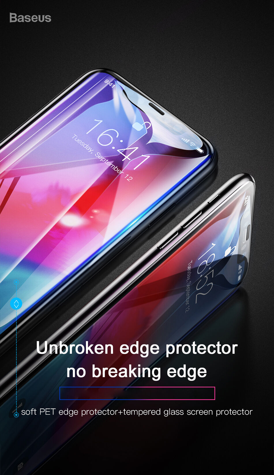 BASEUS kaljeno steklo z zaobljenim robom za iPhone XS Max - črna