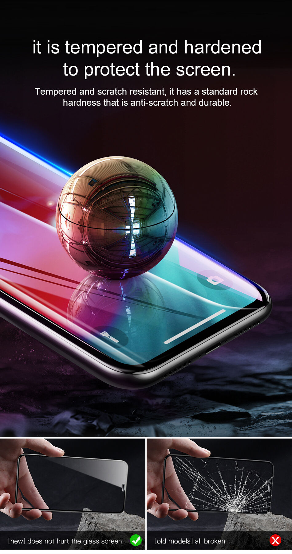 BASEUS kaljeno steklo z zaobljenim robom za iPhone XS Max - črna