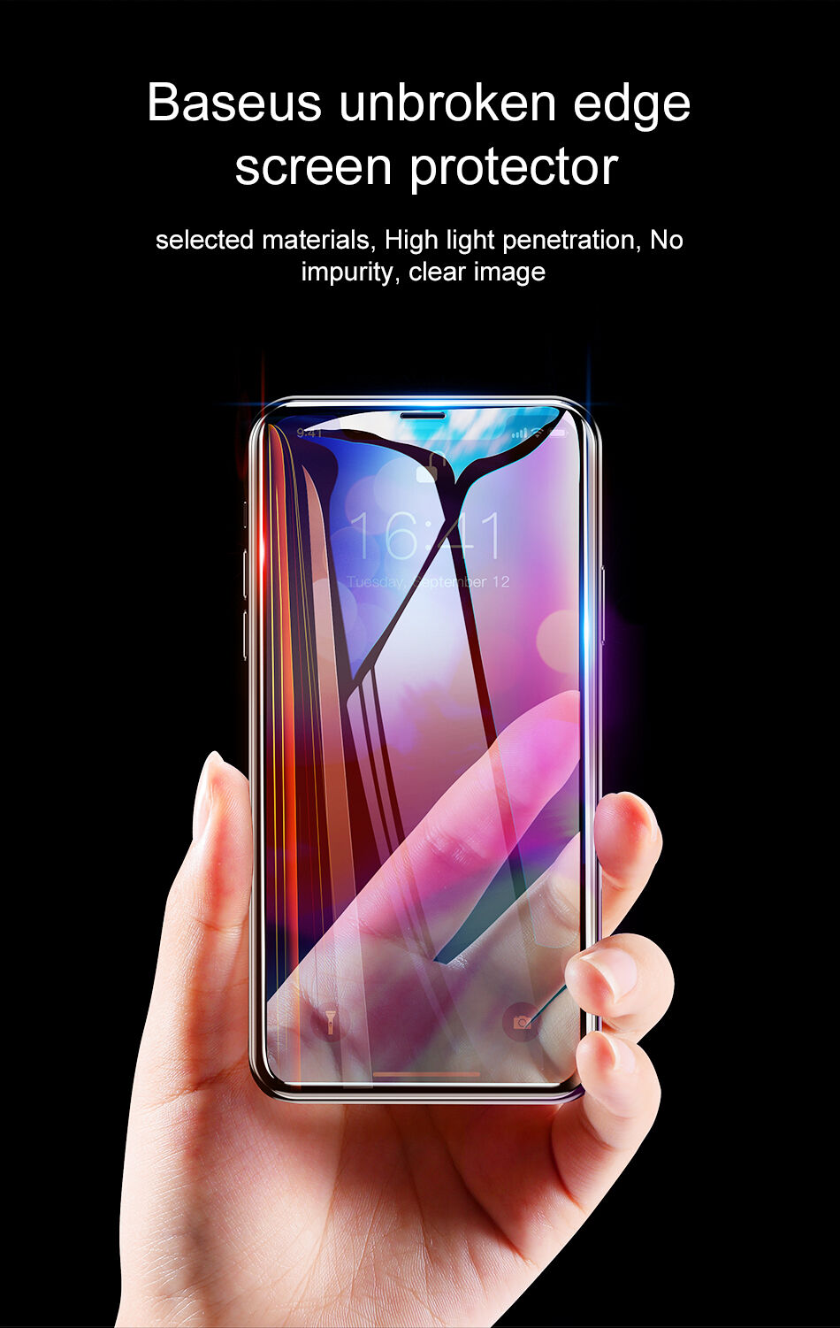 BASEUS kaljeno steklo z zaobljenim robom za iPhone XS Max - črna