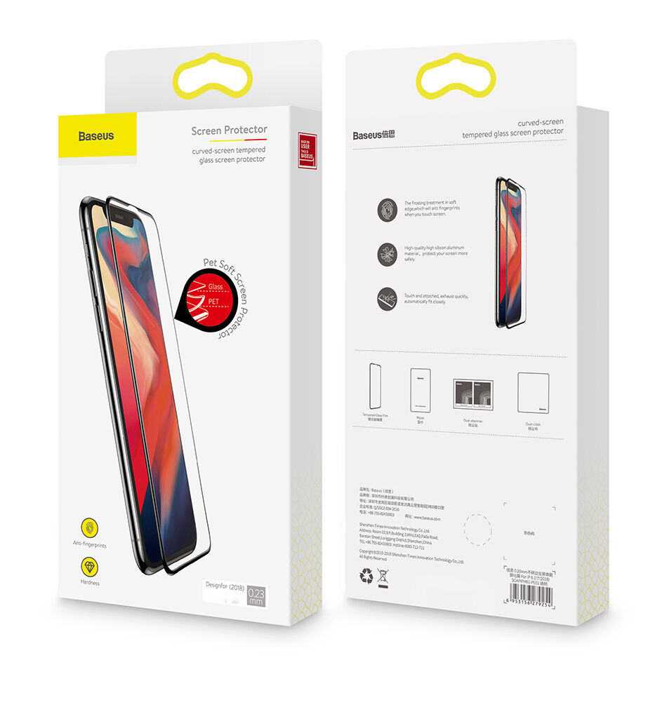 BASEUS kaljeno steklo z zaobljenim robom za iPhone XS Max - črna
