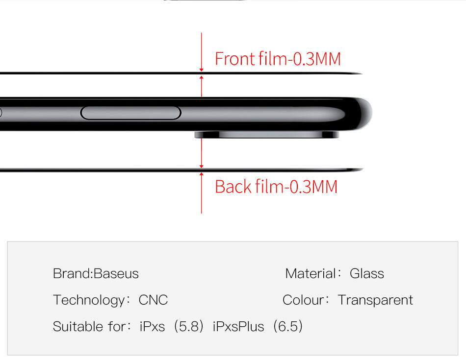 BASEUS kaljeno steklo za sprednjo in zadnjo stran za iPhone XS Max