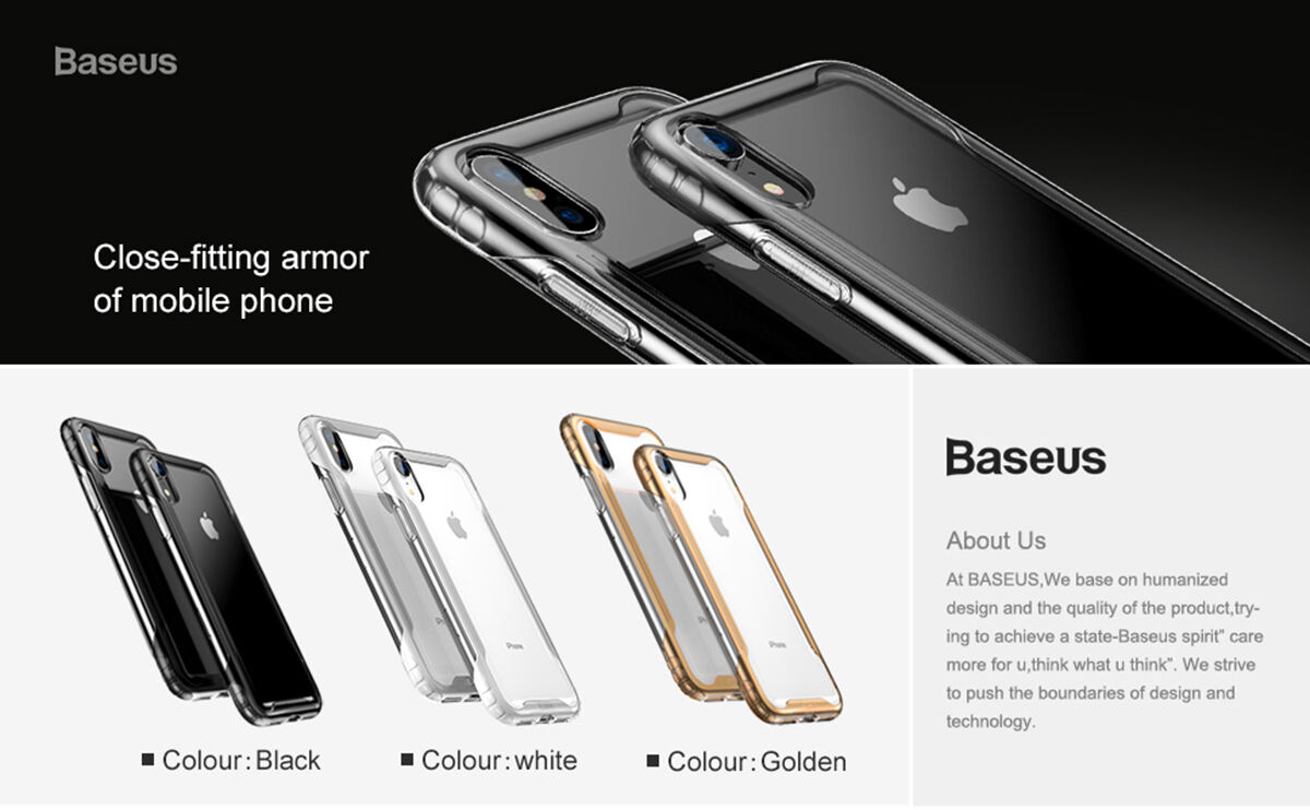 BASEUS Armor prozorna prevleka z okvirjem za iPhone XR - črna