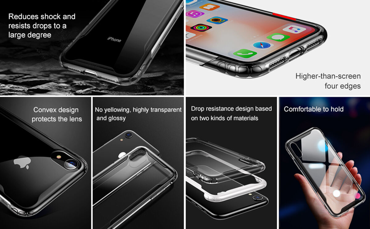 BASEUS Armor prozorna prevleka z okvirjem za iPhone XR - črna