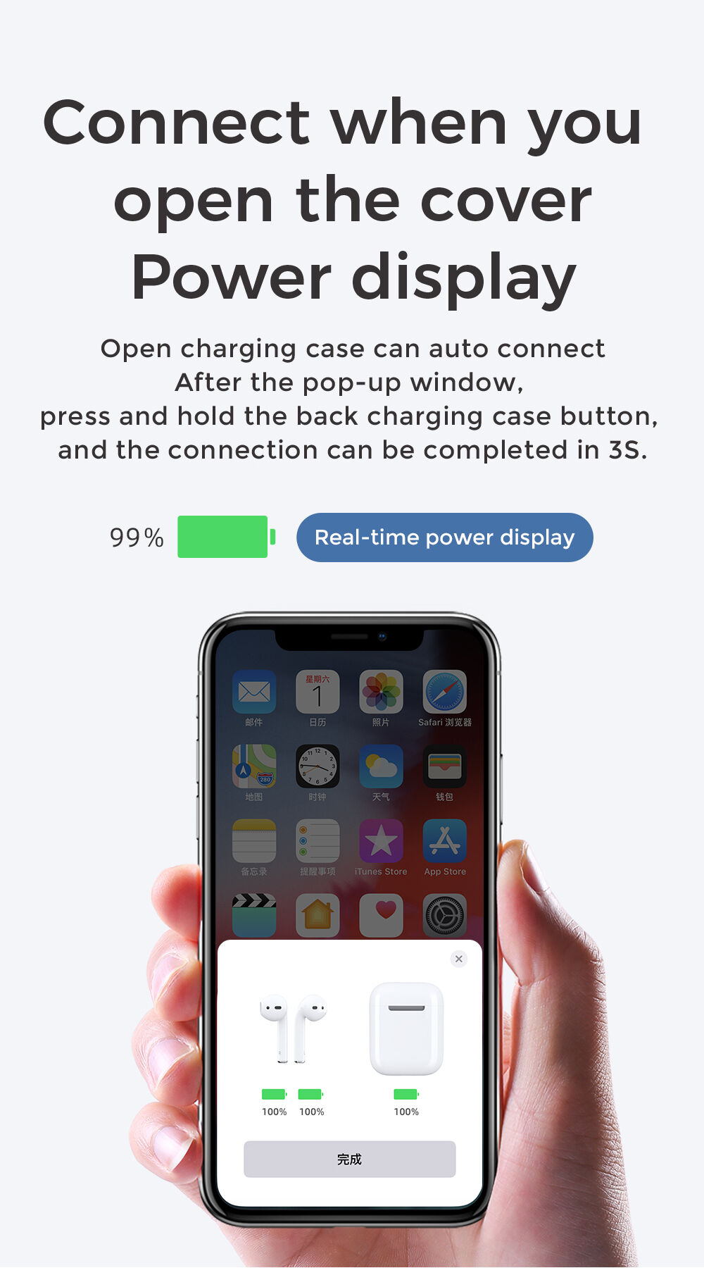 Brezžične slušalke z brezžičnim polnjenjem za Apple naprava - črna