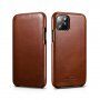 Icarer usnjeni flip etui za iPhone 11 Pro Max - kakavovo rjava