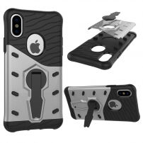 Super trpežna prevleka s stojalom za iPhone X / iPhone X - srebro
