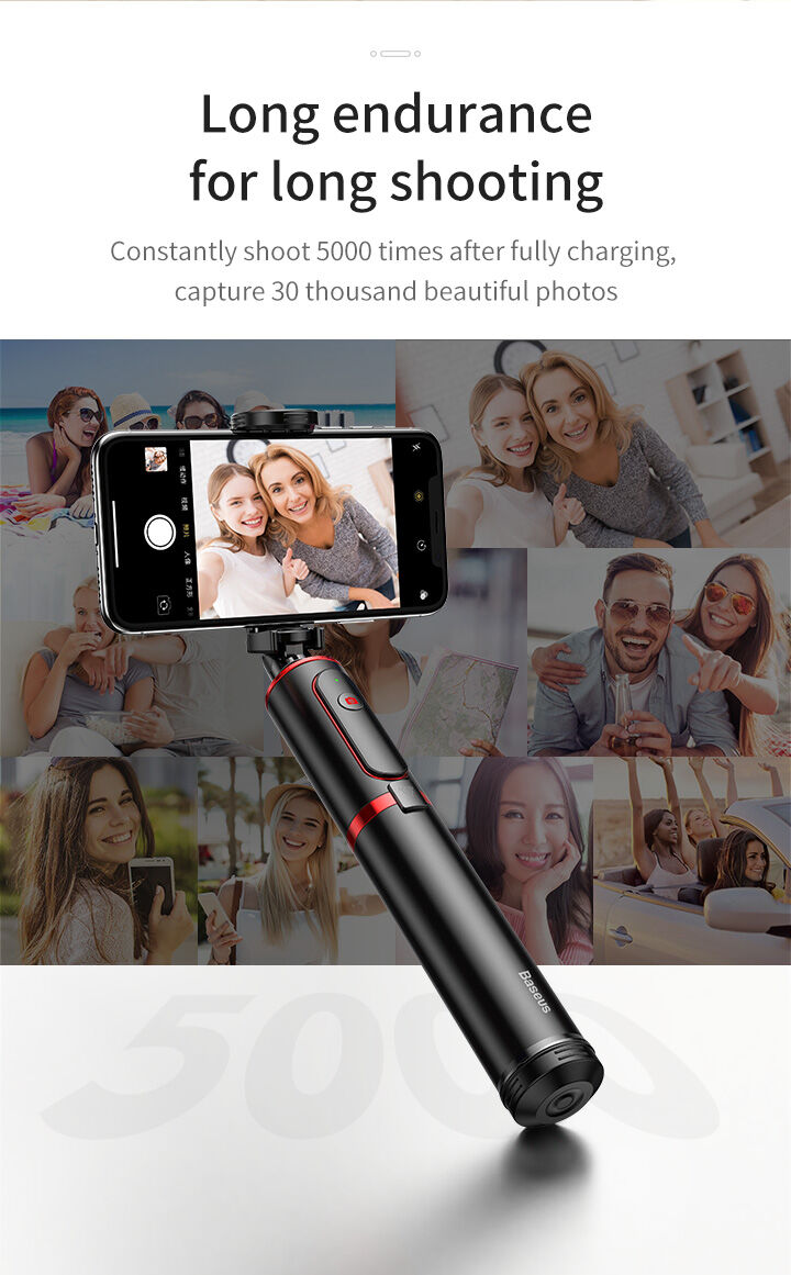 Baseus bluetooth teleskopska aluminijasta selfie palica s trinožnikom - rdeče