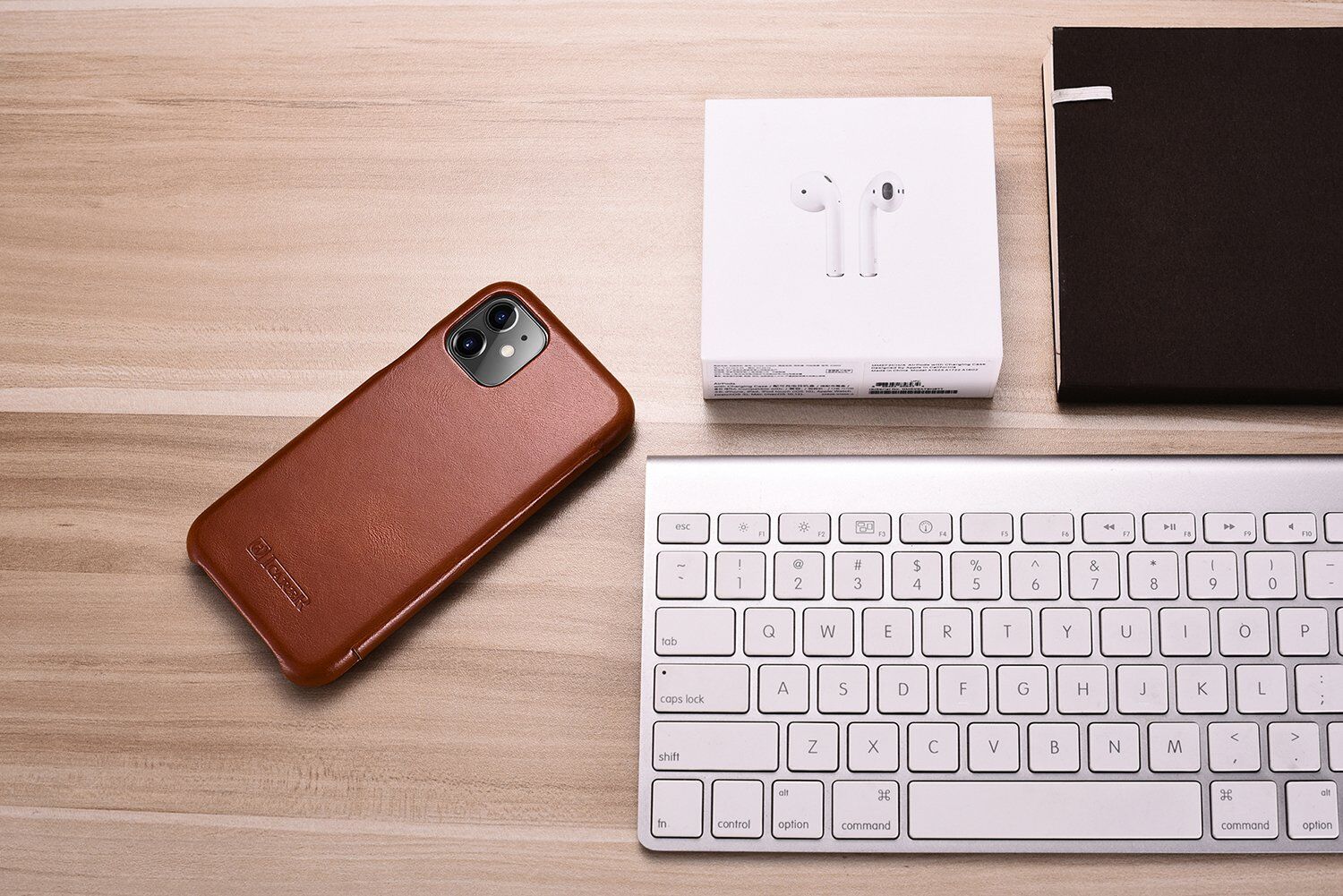 Icarer usnjeni flip etui za iPhone 11 - kakavovo rjava
