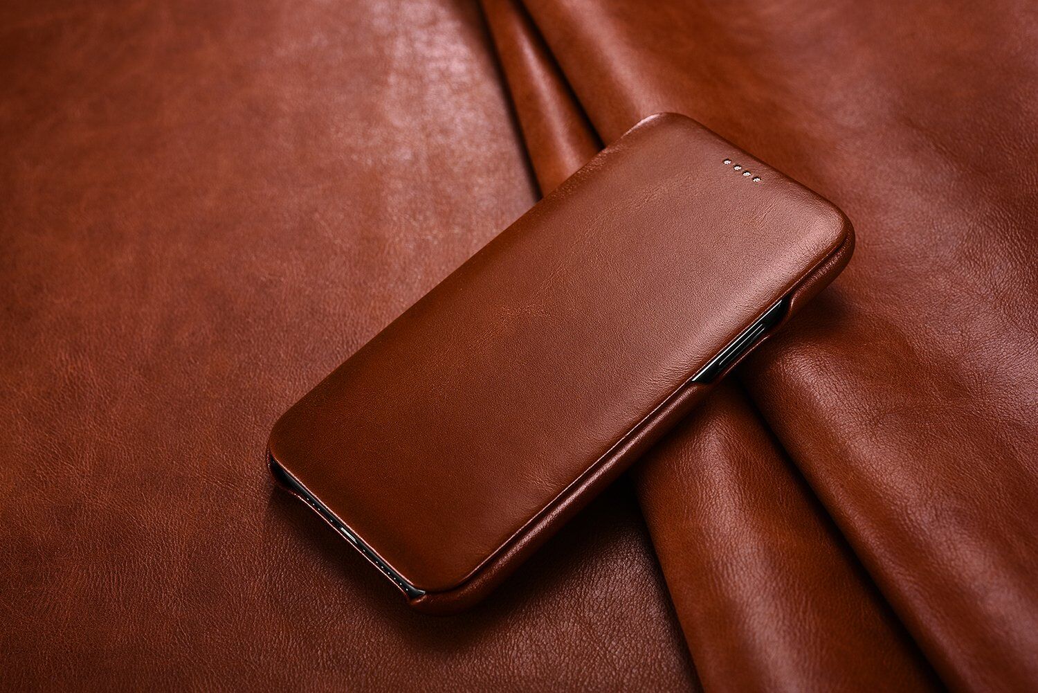 Icarer usnjeni flip etui za iPhone 11 Pro Max - kakavovo rjava