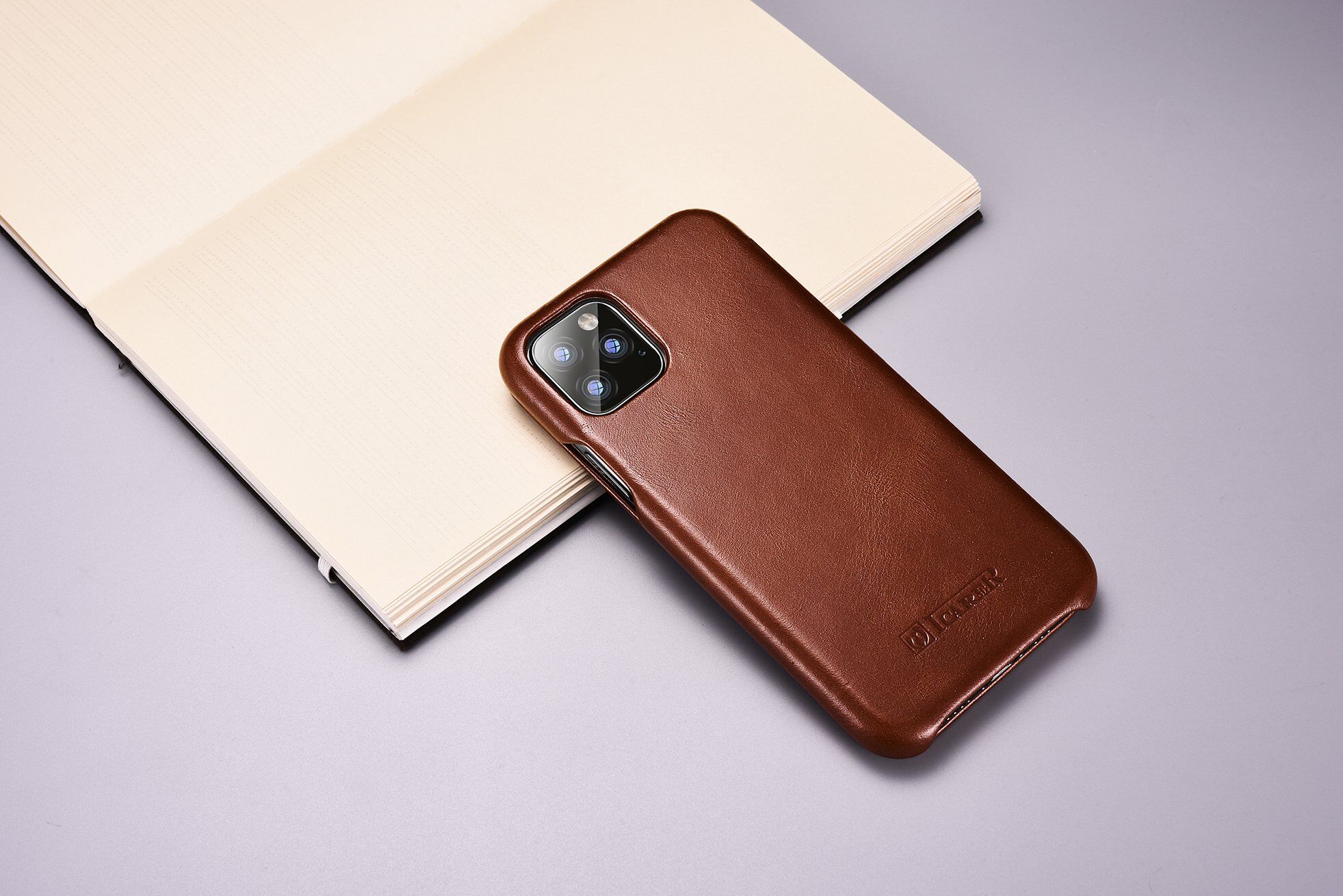 Icarer usnjeni flip etui za iPhone 11 Pro Max - kakavovo rjava