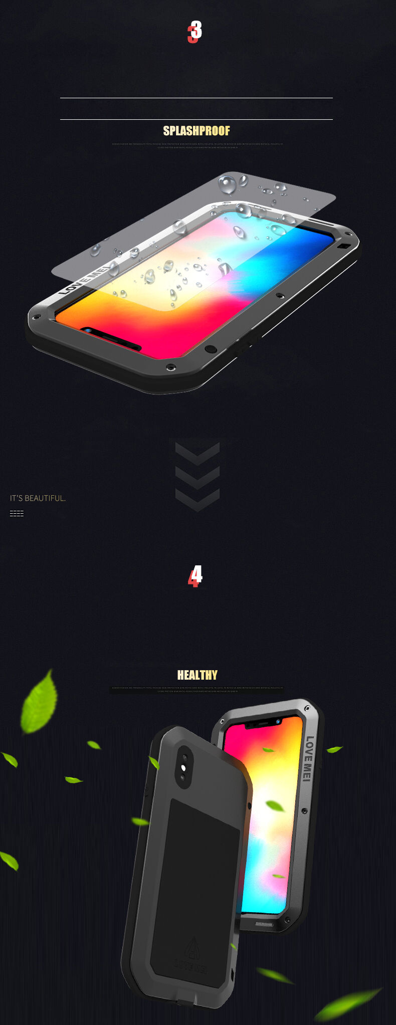 Love Mei super trpežen etui proti udarcem/vodi/prahu za iPhone XS Max - črna
