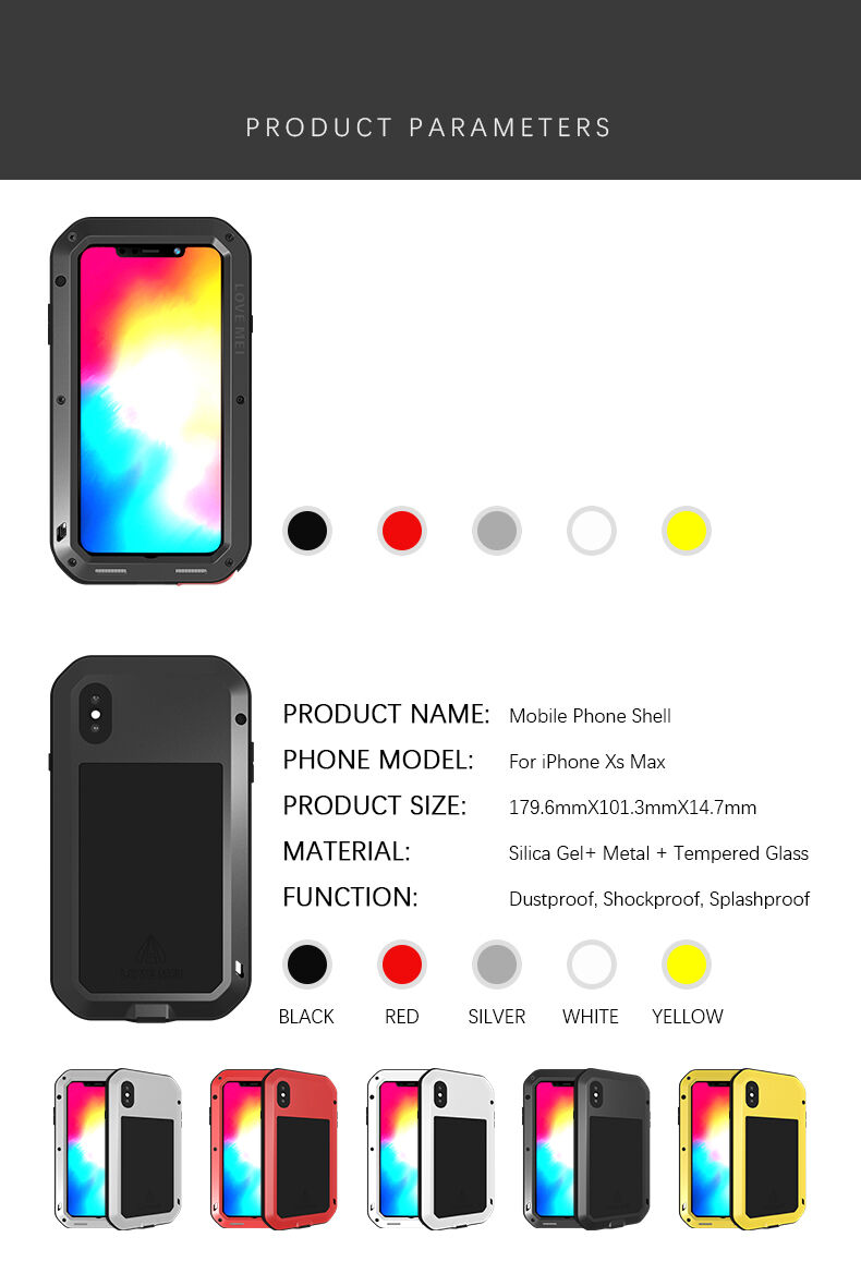 Love Mei super trpežen etui proti udarcem/vodi/prahu za iPhone XS Max - črna