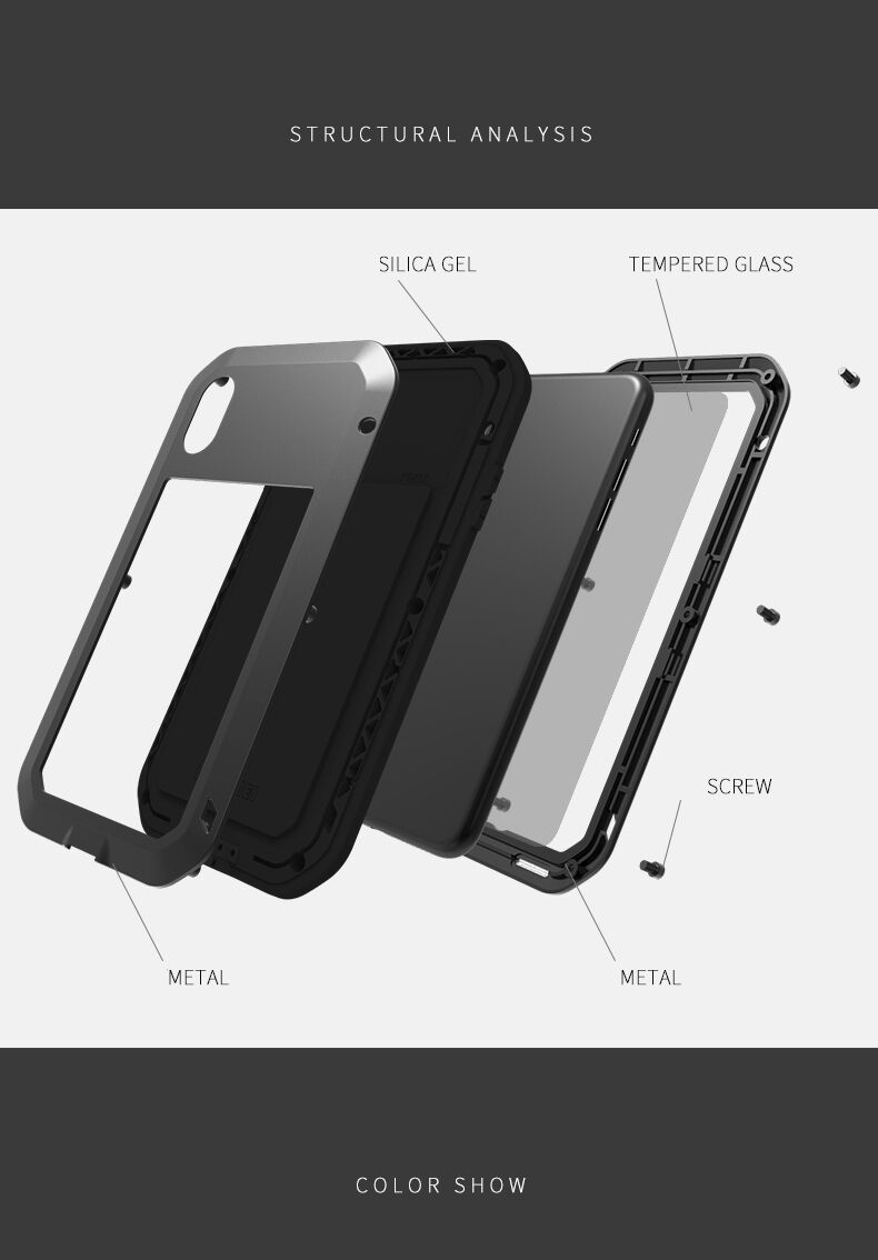 Love Mei super trpežen etui proti udarcem/vodi/prahu za iPhone XS Max - črna