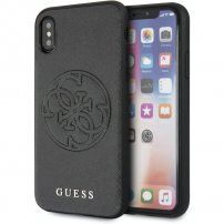 Guess Saffiano ovitek z logotipom za iPhone X / XS - črna