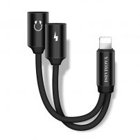 POFAN zmanjšanje priključka lightning za hkratno priključitev slušalke in polnilec za iPhone / iPad - 12cm - črna