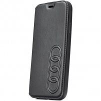 Audi originalni flip etui iz PU usnja z logotipom za iPhone XS Max - črna