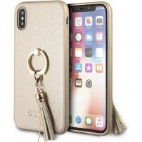 Guess Saffiano Ring ovitek za iPhone X / XS - bež