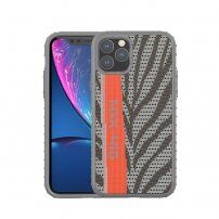 Elegantni ovitek iz trde plastike s tekstilno površino za iPhone 11 Pro Max - sivo-oranžna